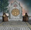 Fantasy background with an old pagan altar