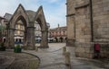 Gothic Battle of Salado Monument Padrao do Saldo and Guimaraes Old Town Hall at Largo da Oliveira - Guimaraes, Portugal