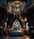 Gothic bedroom interior decorated in posh neoclassicism style Royalty Free Stock Photo