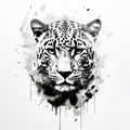 Gothic Black And White Leopard With Watercolor Spills - Emotive And Elegant Artwork