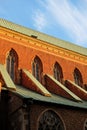 Gothic brick wall with widows - architectural detail of the Saint John the Baptist Cathedral in Ostrow Tumski, Wroclaw, Poland