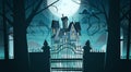 Gothic Castle Behind Gates In Moonlight Scary Building Royalty Free Stock Photo