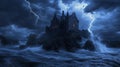 A Gothic Castle on a Cliff During a Stormy Night Royalty Free Stock Photo