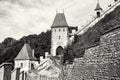 Gothic castle Karlstejn in Czech republic, walls and turrets, co Royalty Free Stock Photo