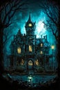 Gothic castle 09 mansion night dark house Generative AI