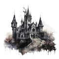 A Gothic Castle with Stone Steps and a Leafy Background Royalty Free Stock Photo