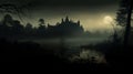 Gothic Castle And Swamp Forest: A Dark Halloween Desktop Wallpaper