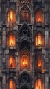 Gothic Castle Windows with Warm Light Royalty Free Stock Photo