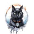 Gothic cat witch watercolor illustration Royalty Free Stock Photo