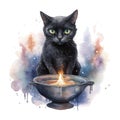 Gothic cat witch watercolor illustration Royalty Free Stock Photo