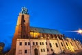 Gothic cathedral church with belfry by night Royalty Free Stock Photo