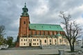 Gothic cathedral church with towers in autumn