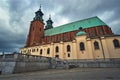 Gothic cathedral church with towers in autumn