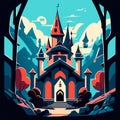 Gothic Catholic church in the forest. Vector illustration in flat style. Generative AI