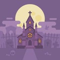 Gothic cemetery with a haunted chapel. Halloween graveyard