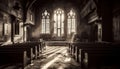 Gothic chapel ancient architecture, stained glass windows, praying generated by AI