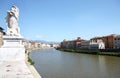 Gothic church along river Arno in Italian Pisa