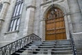 Gothic church entrance door stairway wide angle