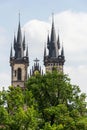 Gothic Church of Our Lady before Tyn, Old Town square, Prague, Czech Republic, sunny day Royalty Free Stock Photo