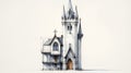 Gothic Church Spire Detailed Architectural Drawing On White Background