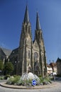 Gothic church and traffic roundabout in france