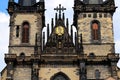 Gothic Church of Virgin Mary in front of Tyn, Tyn Church in Prague, Old Town Square. Medieval architecture of Prague, buildings, Royalty Free Stock Photo