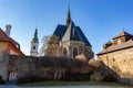 Gothic church of the Virgin Mary Visitation and White Tower. Klatovy, Czechia