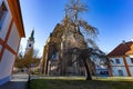 Gothic church of the Virgin Mary Visitation and White Tower. Klatovy, Czechia