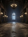 Gothic creepy room in haunted castle. AI Royalty Free Stock Photo