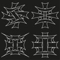 Gothic cross outlines. Sharp line motif. Abstract symbol Vector. Dark background design. Royalty Free Stock Photo