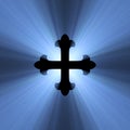 Gothic cross symbol blue light flare Royalty Free Stock Photo