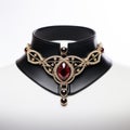 Gothic Dark Red Crystal And Gold Choker Necklace