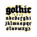 Gothic, display English font. Vector. Medieval latin letters of different styles. European design. Calligraphy and lettering. Lowe