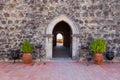 Gothic door of the Palatial Residence (Pacos Novos) of the Leiria Caste. Royalty Free Stock Photo