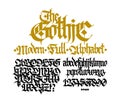 Gothic, English alphabet. Vector. Medieval latin trendy letters. Signs and symbols for tattoos. Ancient European style. Calligraph