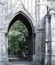 Gothic entrance leading to graves