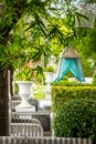 Gothic flower pot in garden.