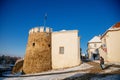 Gothic Fortress walls  Putim Gate in winter sunny day  Medieval fortifications  historical architectural monument Putimska brana Royalty Free Stock Photo