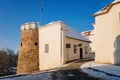 Gothic Fortress walls  Putim Gate in winter sunny day  Medieval fortifications  historical architectural monument Putimska brana Royalty Free Stock Photo