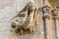 Gothic gargoyle bas relief on an ancient historical building in Valencia