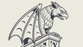 Gothic Gargoyle on Pedestal, Architectural Decorative Element, vector design Generative AI Royalty Free Stock Photo