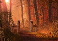Gothic Gate Blocking a Foot Path in Forest Royalty Free Stock Photo