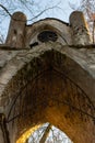 Gothic gate. The Demidovs' estate. Thais. Leningrad region. Clock tower. Royalty Free Stock Photo