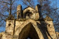 Gothic gate. The Demidovs' estate. Thais. Leningrad region. Clock tower.