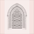 Gothic Gate. Hand Drawn Sketch Vintage Doors.