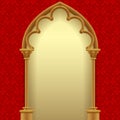 Gothic gate with red classic decorative background