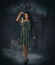 Gothic girl with lamp 3D CG