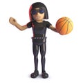 Gothic girl in leather playing with a baskeball, 3d illustration Royalty Free Stock Photo