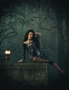 Gothic girl on sarcophagus 3D CG