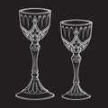 Gothic goblets or Holy grail set hand drawn line art and dot work vector illustration Royalty Free Stock Photo